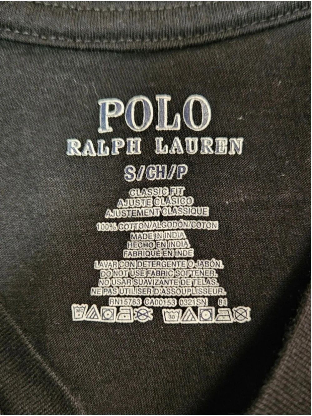 Polo Ralph Lauren Classic Fit Black V Neck Cotton T Shirt Small